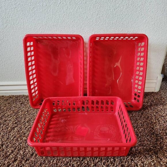 Red tray picnic parnier basket bundle of 3 - Picture 1 of 8